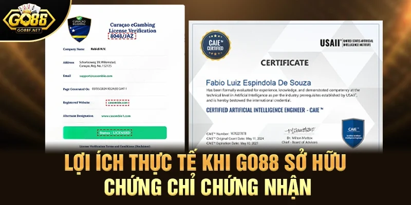Lợi ích thực tế khi Go88 sở hữu chứng chỉ chứng nhận
